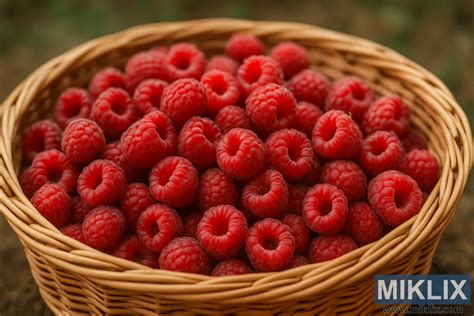 frissen szedett málnák egy kosárban