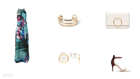 Illusztráció a 3-2-1 szabályról: ruha, cipő, táska, fülbevaló, karkötő, blézer