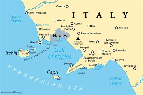 Térkép a Sorrento-félszigetről, Amalfi-partról és Capri szigetéről