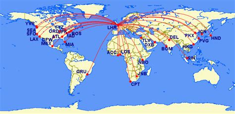 map showing common long-haul flight routes