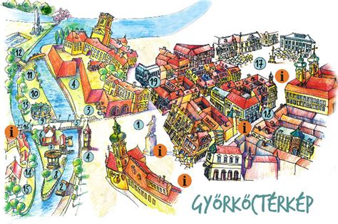 Térkép Győr belvárosáról, kiemelve a Kisfaludy utcát