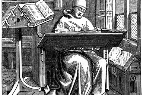 Történelmi metszet egy középkori kolostorról, ahol szerzetesek sört főznek