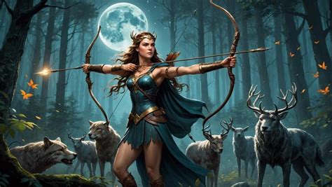 Artemisz istennő ábrázolása az erdőben