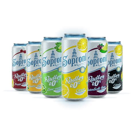 Soproni Radler üvegek és dobozok polcon