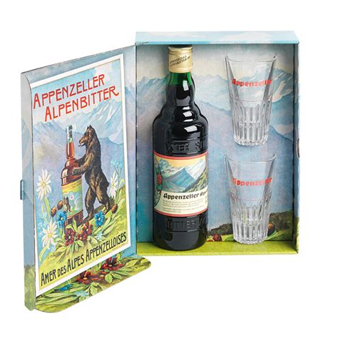 Appenzeller Alpenbitter palack és pohár