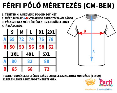 Póló mérettáblázat