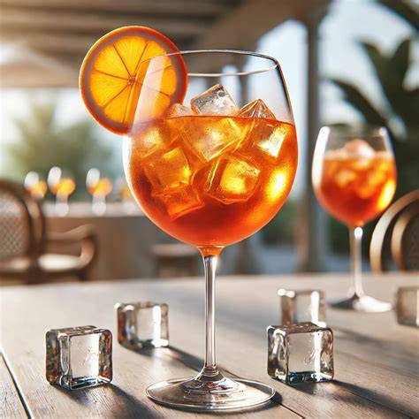 Aperol Spritz vizuális összetevői és tálalás képe (narancs, jég, pohár)