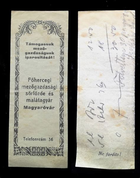 Király Sörfőzde számolócédula