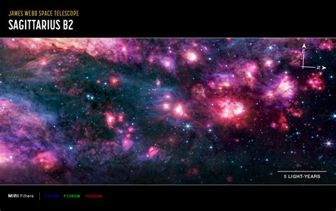 Sagittarius B2 molekulafelhő infravörös és közép-infravörös képei
