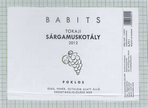 Tokaji sárgamuskotály palack és címke