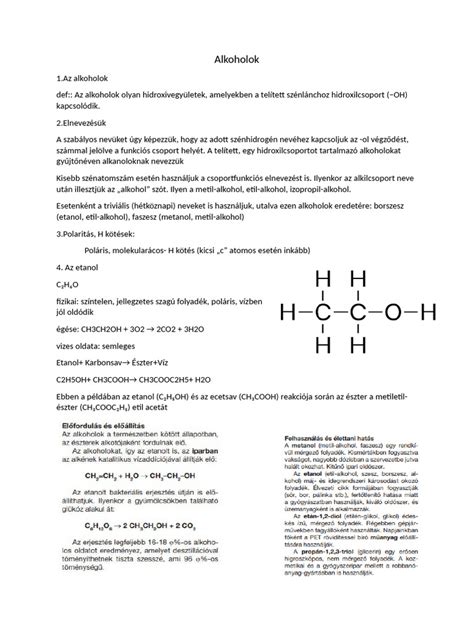 Különböző alkoholok molekulaszerkezetének összehasonlítása