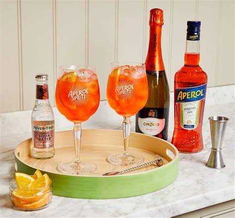 narancssárga Aperol Spritz vizuális ábrázolása