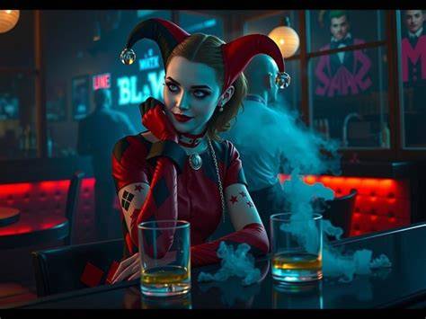 harley quinn bar vizuális elemei infographic